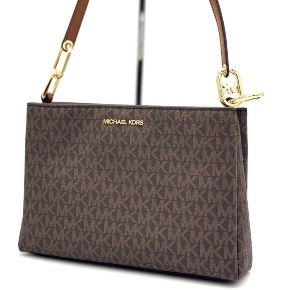 Michael Kors Trisha Medium Triple Compartment Crossbody Bag Brown Signature - Picture 2 of 11